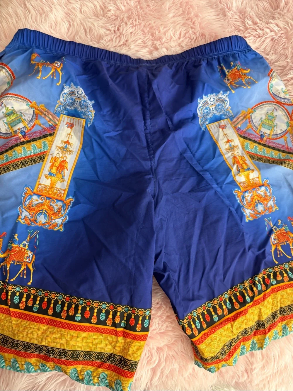 Versace Blue Drawstring Swim Shorts with Gold Accents - Picture 1 of 9